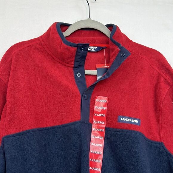 Lands End Mens red and navy blue snap fleece shirt size XL NWT - Picture 4 of 13